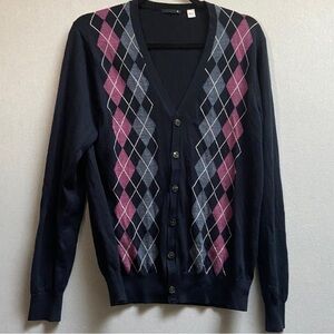Uniqlo wool blend argyle button sweater cardigan Sz M